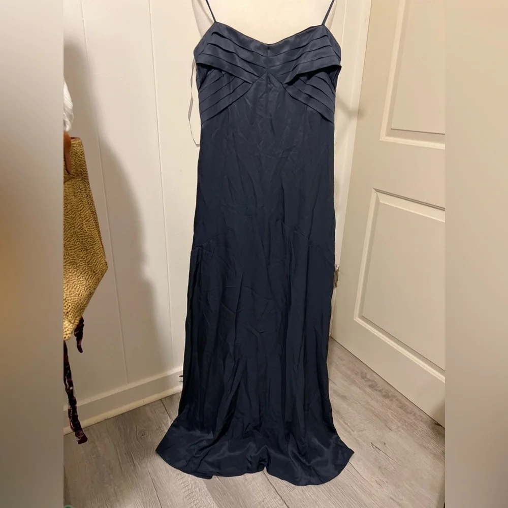 Patrizia Pepe $807 Sera Navy Blue Abito Maxi Dress Formal Luxury Made Italy Silk